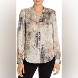 Eileen Fisher 100% silk L Printed Button Up Long Sleeve Top